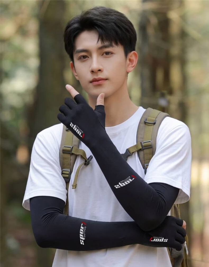 Jian Cai UV Protection Arm Sleeves Men's Ice Silk Fingerless Anti-Slip Summer Cycling Gloves Outdoor Fishing Mountaineering Delivery 14