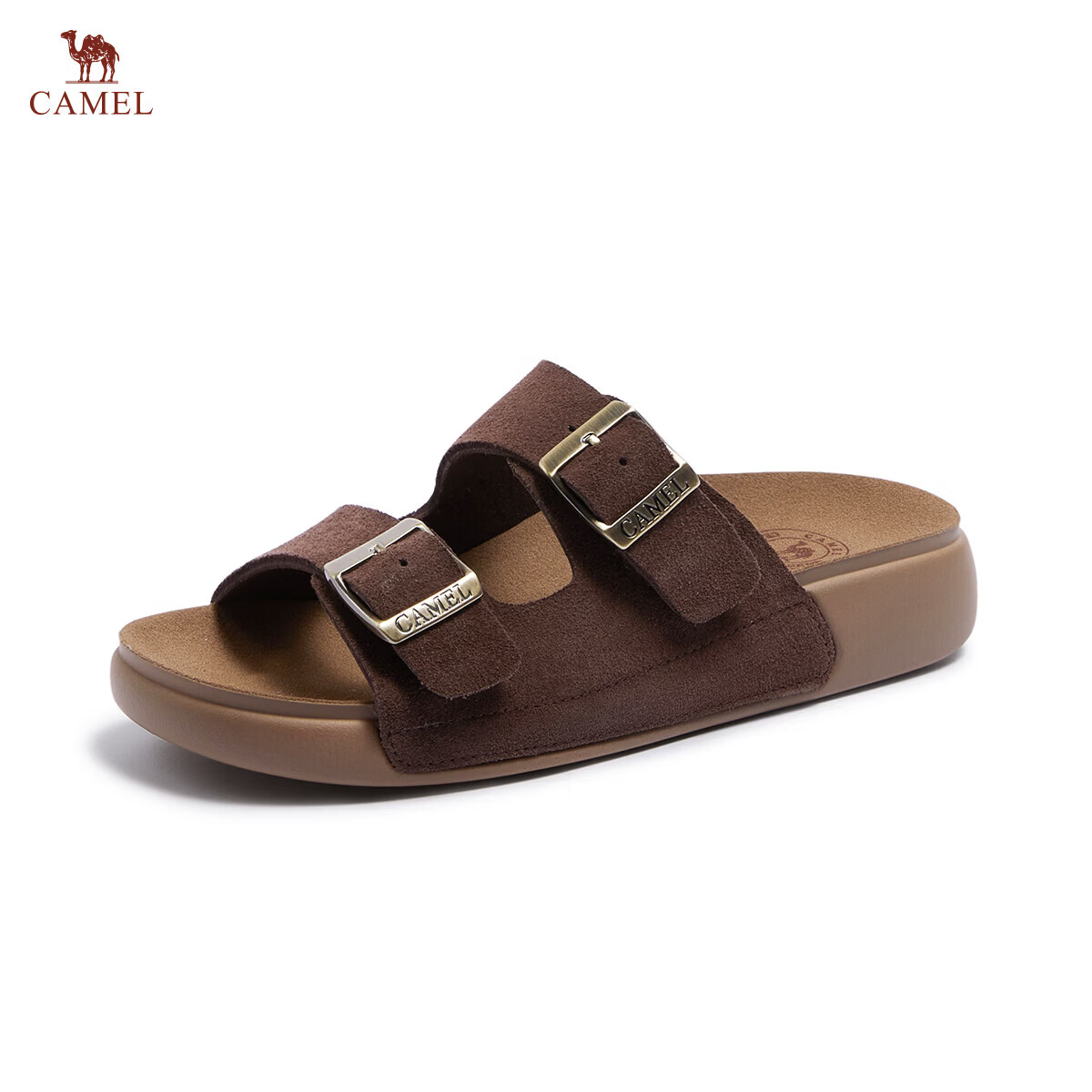 CAMEL Birkenstock Style Women's Casual Versatile Outdoor Slide Sandals L26M504022 Brown (Suede) Size 37