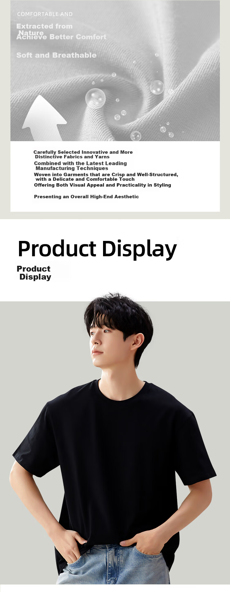 MiiOW 100% Combed Cotton Antibacterial Men's Short Sleeve T-Shirt Black 2XL Spring Autumn Base Layer 9