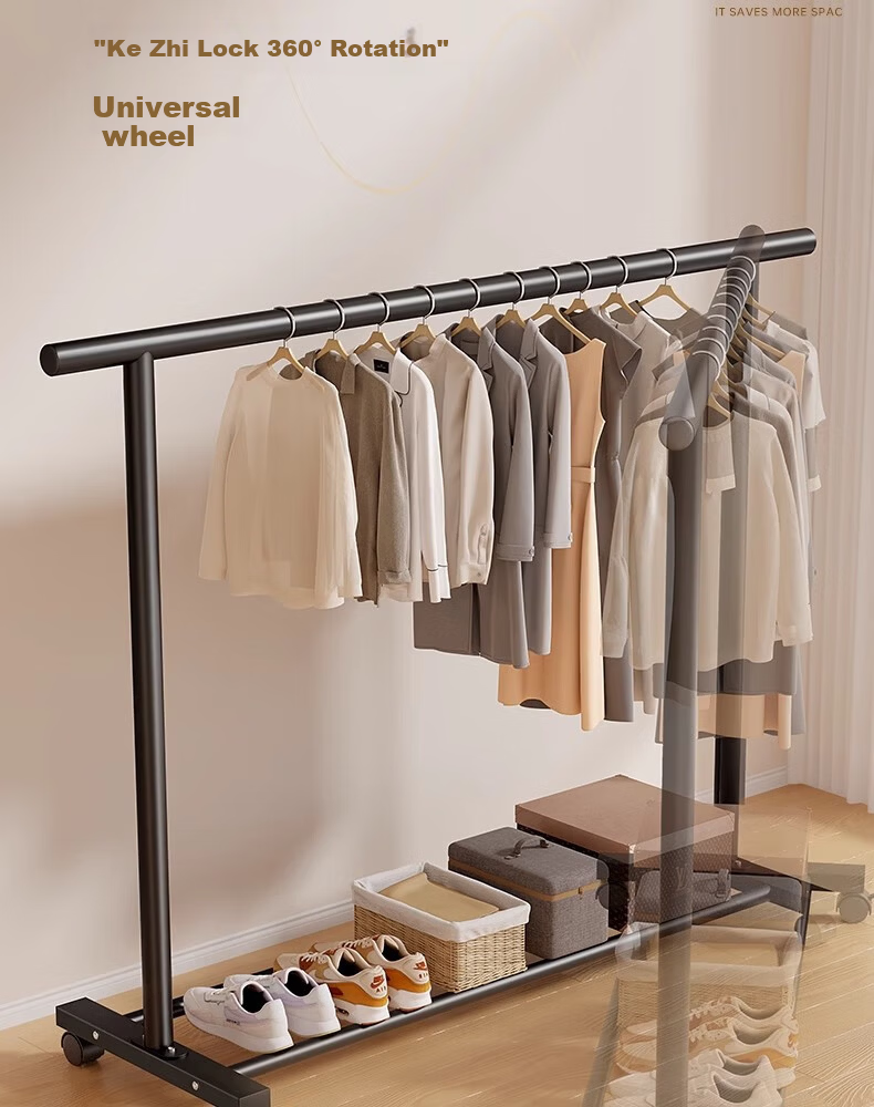 Shunyou Double Rod Floor Standing Coat Rack Indoor Mobile Clothes Hanger Storage Drying Rack Dormitory Clothes Drying Rack SY-1212 9
