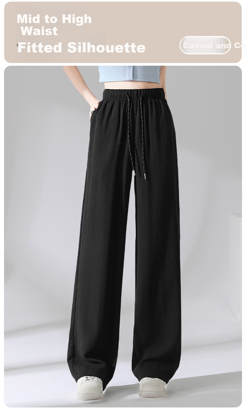 Miiow Lenzing Tencel Linen Wide-Leg Pants for Women Summer Loose Fit Spring Autumn Draped Casual Pants 2026 New Wrinkle-Resistant Model 4