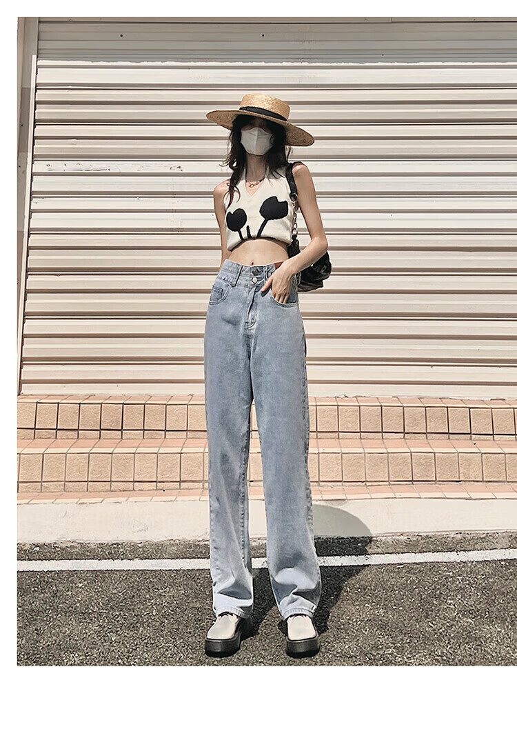Pierre Cardin Jeans for Women, Summer High-Waisted Loose-Fit Slimming Lyocell Casual Straight-Leg Versatile Cropped Pants, Vintage Blue M 12
