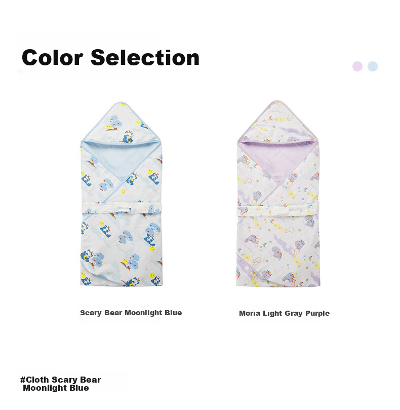 Babycare Newborn Cotton Swaddle Blanket Soothing Temperature-Regulating Delivery Room Infant Wrap Bubu Bear Moonlight Blue 90*90cm 24