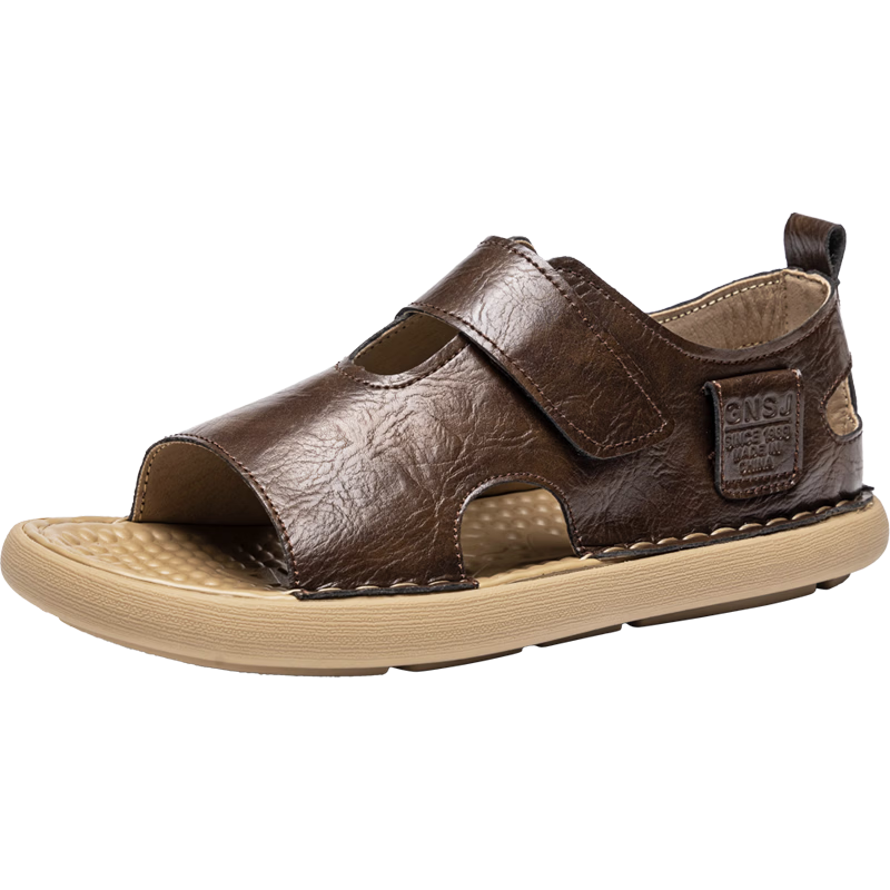 G.N.Shi Jia Leather Sandals for Men, Summer New Style Soft-Soled Breathable Beach Shoes, Dual-Use Casual Slippers, Versatile Commuter Driving Shoes