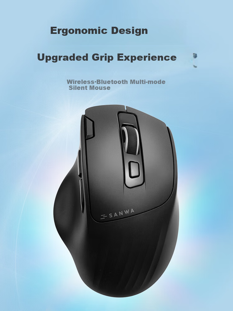SANWA Ergonomic Wireless Mouse Vertical Grip Wireless Bluetooth Dual Mode RGB Tail Wing Ambient Light Silent Buttons Medium Hand Size Includes Boss Key Customizable 1