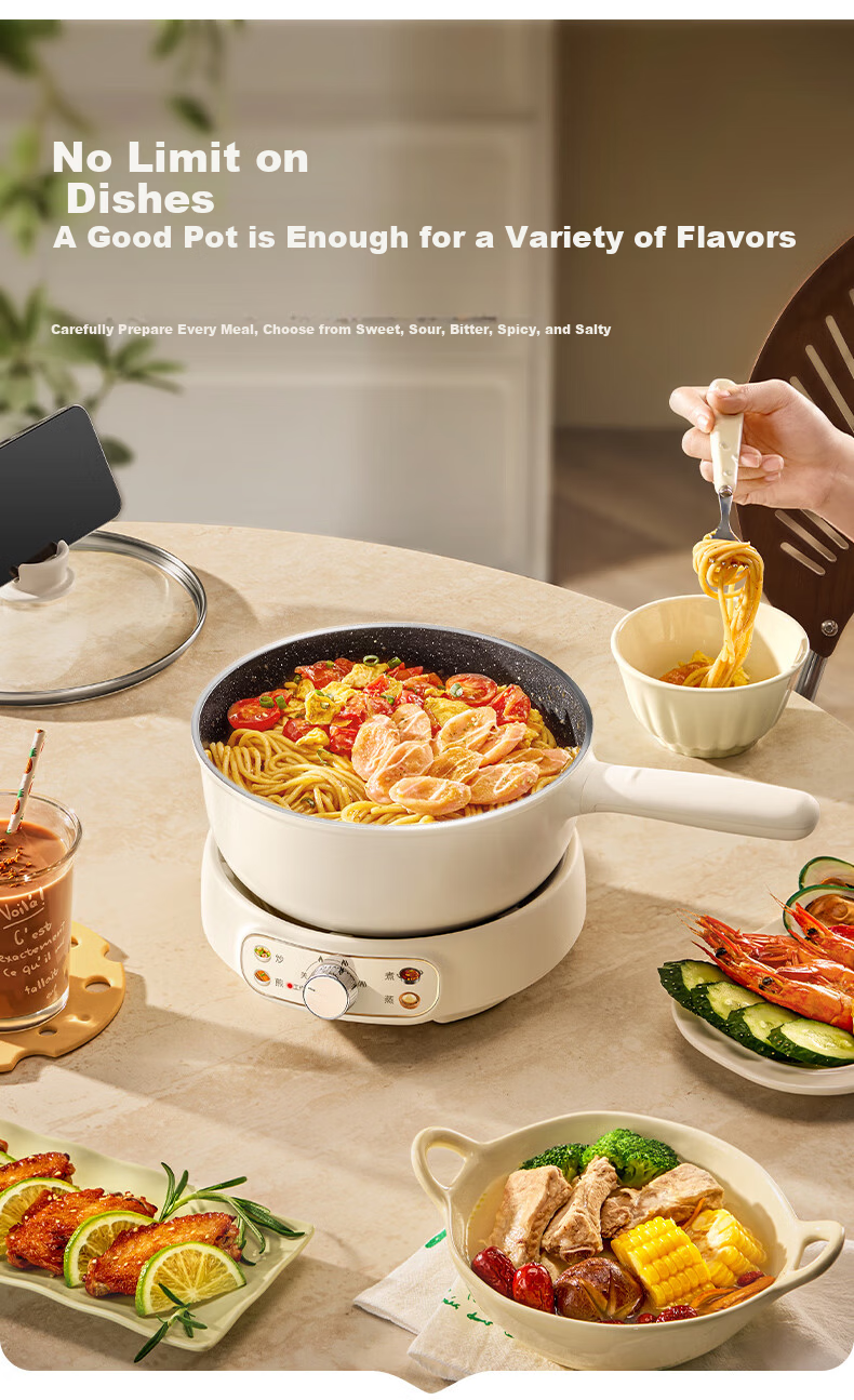 SUPOR Electric Cooking Pot Electric Hot Pot Electric Heating Pot 2.5L Small Electric Pot for 1-2 People Detachable Electric Frying Pan Multifunctional Dormitory Pot with Steamer CJ21R860 13
