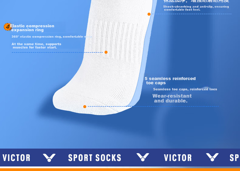 Victor Badminton Socks SK9402-3/AHC/L One Size Three Pairs White Gray Black 7