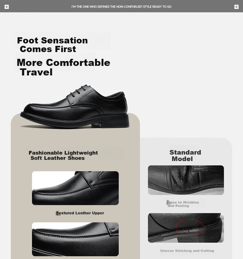 Warrior Official Men's Leather Shoes Spring Summer New Black Soft Sole Formal Business Casual Shoes 2607 Black Size 41 16