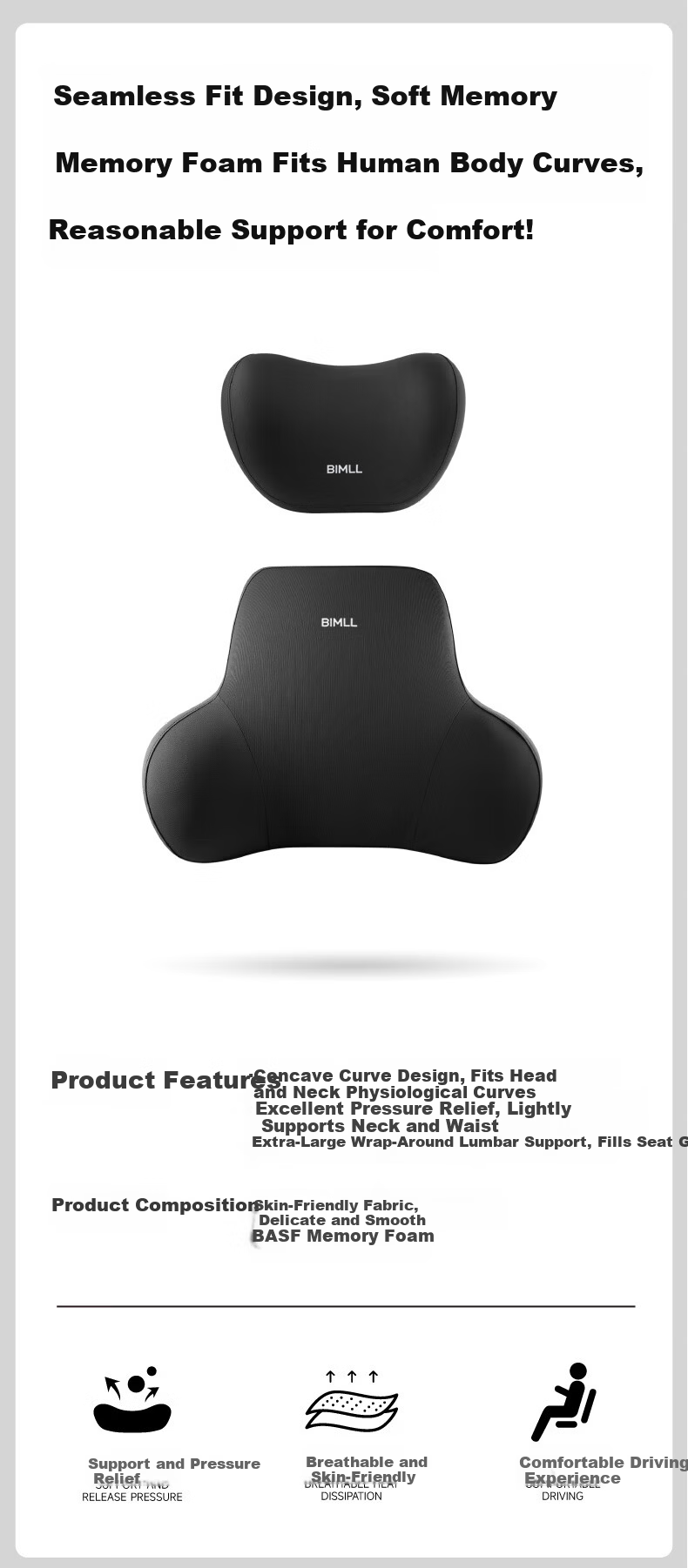 BIMLL Car Lumbar Support Pillow Cushion Backrest Pad for Driving Office Seat 1