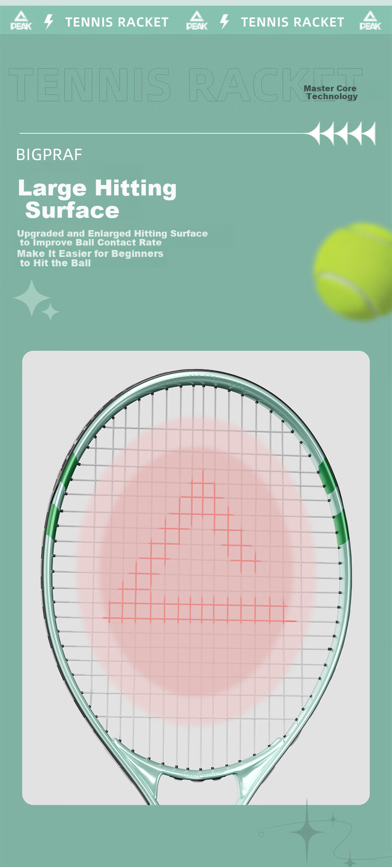 Peak Tennis Racket Adult Training Competition Advanced Lightweight Shock Absorption Rebound Single Racket Set Light Green 3