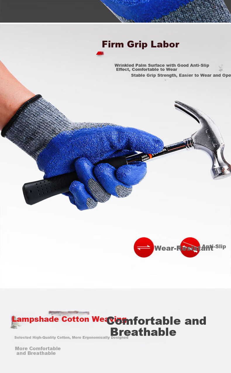 Laihui Dipped Wrinkle Gloves Anti-Slip Wear-Resistant Waterproof Industrial Work Gloves LH223 20 Pairs Pack 8