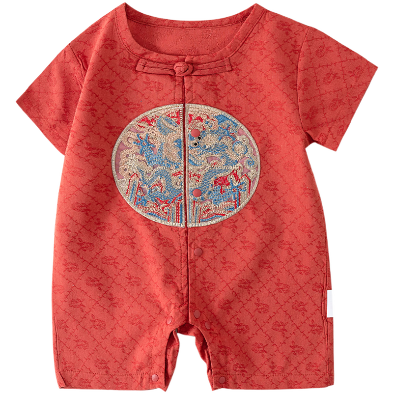 Shubeiyi Baby Clothes Unisex Summer Thin Romper New Chinese Style Crawling Suit Red Festive Jumpsuit 66cm