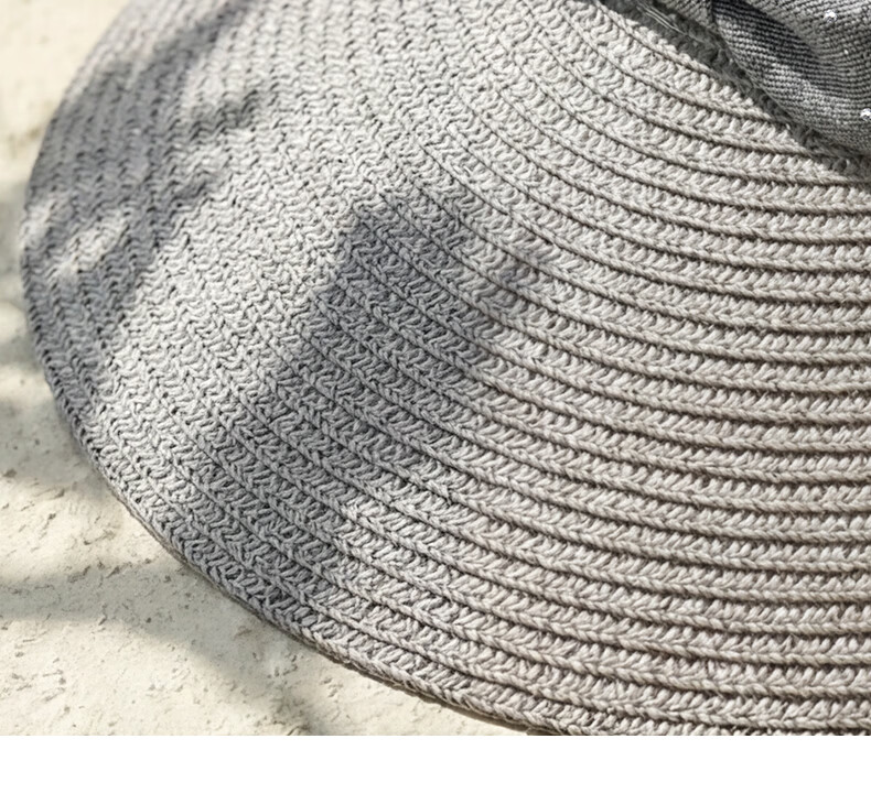 CACUSS Women's Open-Top Straw Sun Hat with Bow, Fashionable Vacation Outdoor Summer Sunshade Cap, Starlight Gray 7