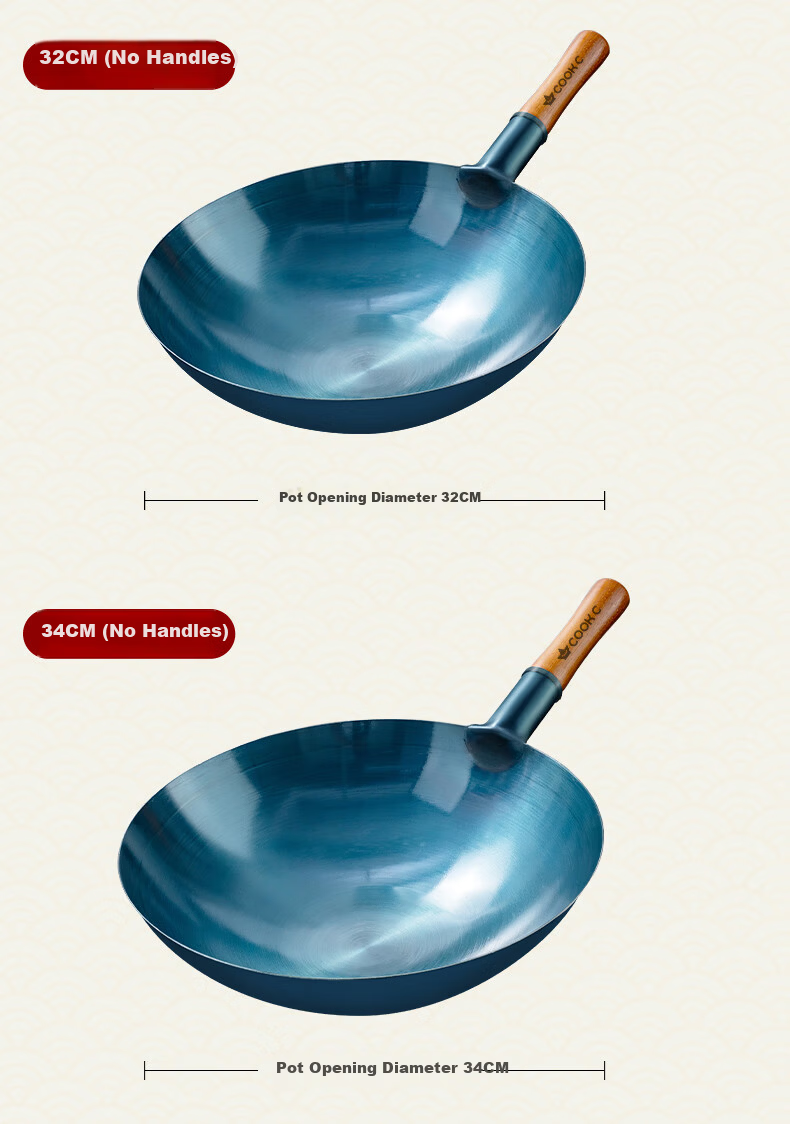 CHUI DA REN Zhangqiu Handmade Forged Iron Wok Round Bottom Traditional Stir-Fry Pan Non-Coated Non-Stick Gas Stove Compatible No Lid 32cm 15