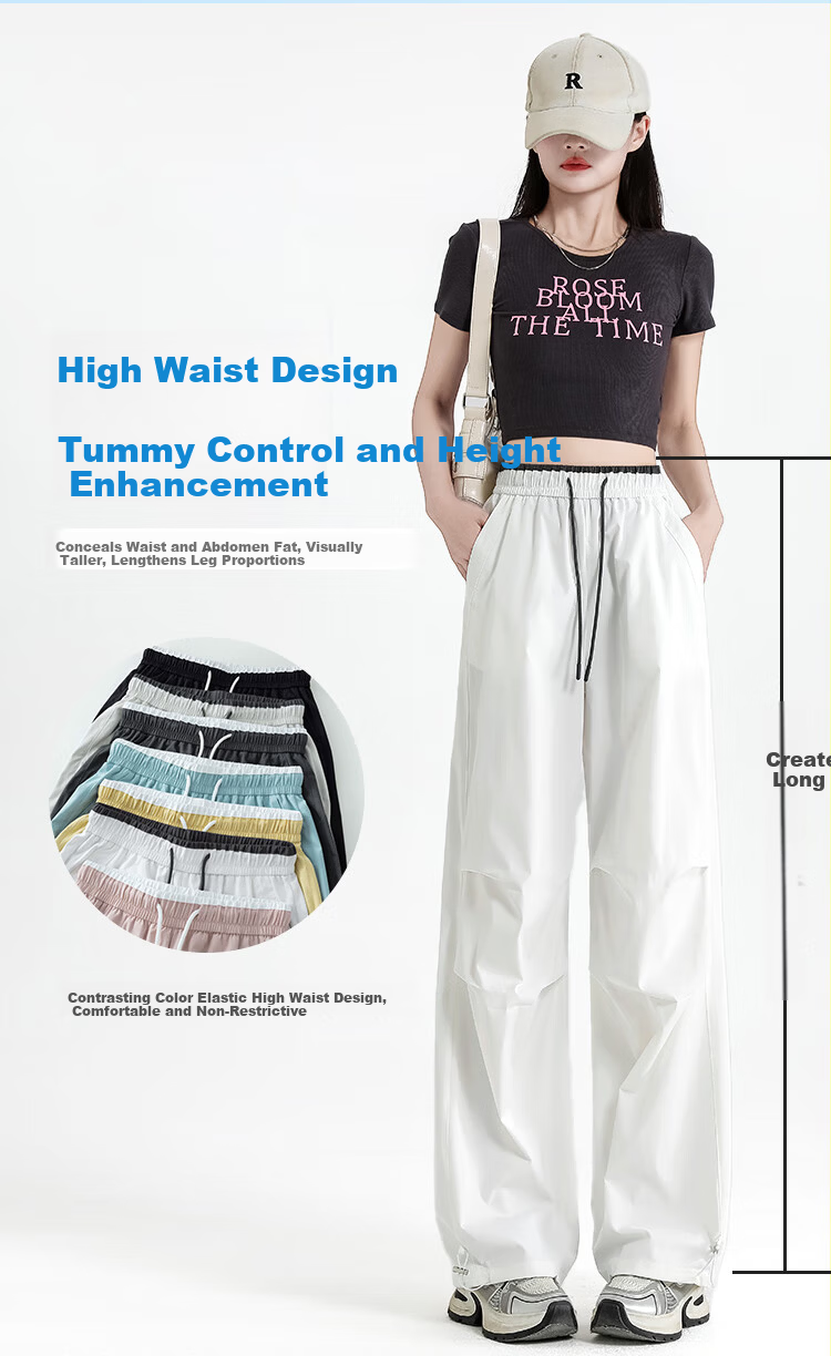 Free Style Paratrooper Cargo Pants for Women Spring Summer High Waist Draped Casual Wide Leg Ice Silk Quick-Dry Hiking Sports Pants 8