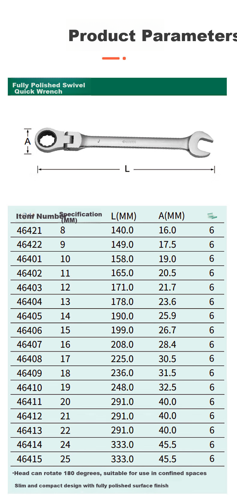 SATA Polished Swivel Ratchet Wrench 13MM 46404 4