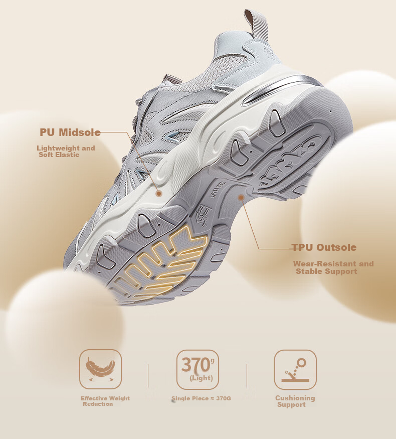 CAMEL Fishbone Shoes 2nd Generation Colorblock Dad Sneakers Thick Sole Sports Casual Shoes L26S283153 Silver Size 36 7