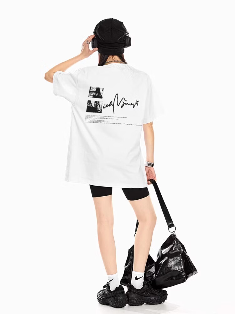 ICH MODE 260G Heavyweight Trendy Back Print Oversize T-Shirt Women Top Apricot L 15