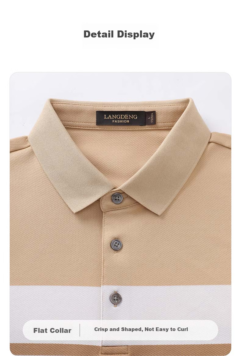 Langdun Long Staple Cotton Spring New Men's Long Sleeve Striped Polo Shirt Business Top 19