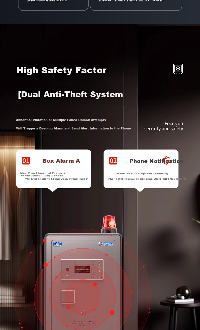 Hupai Home Safe, CSP National Standard Certified, All-Steel Anti-Theft And Tamperproof, Small Integrated Storage Box, 60CM, Fingerprint And Password Lock 13