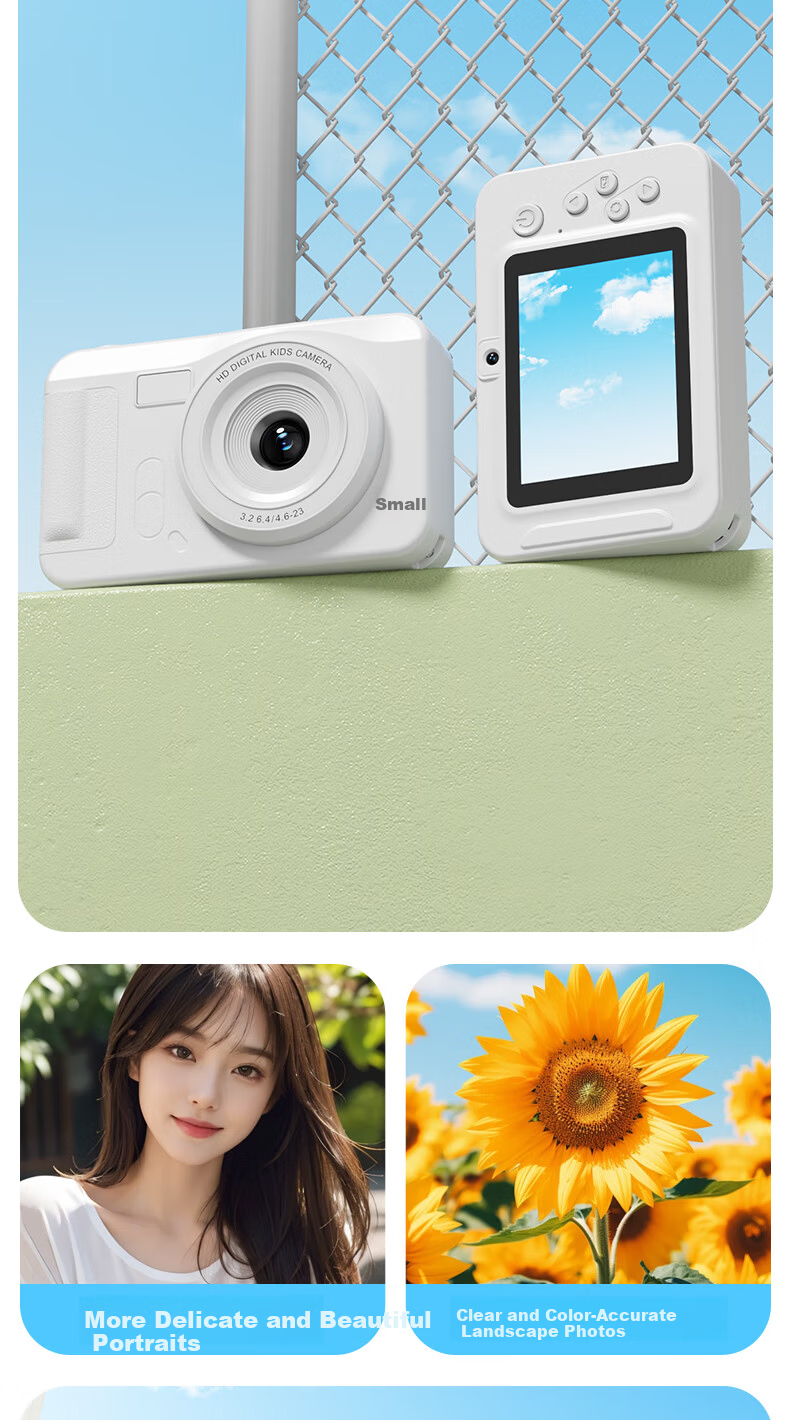 AIBOLAI ABLA2 Digital Camera CMOS Lightweight Portable HD Dual Lens Card Camera Cartoon Kids Sticker Pink Package 4 4