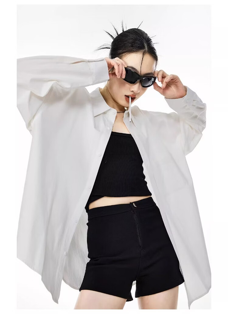 ICH MODE Blue Long Sleeve Women's Shirt Summer Loose Casual Blouse Versatile Trendy Top Jacket Blue S 12