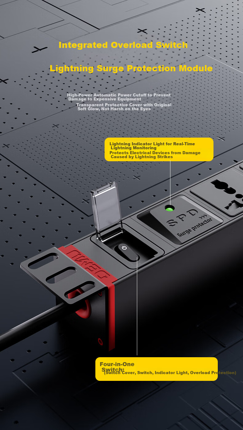 Demu PDU Power Strip Cabinet Socket Overload Protection Surge Lightning Protection 8-Outlet Universal Socket Extension Cord DMCN-1UT-Mn8-KxF 3