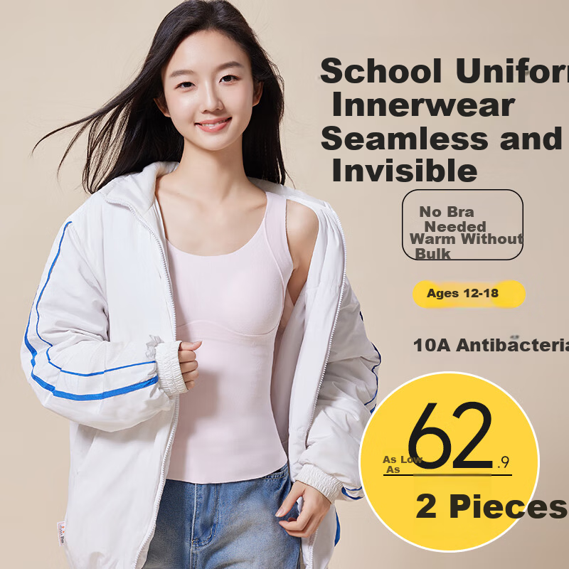 Meishianxuan Girls Thermal Vest Autumn Winter High School Student Underwear German Velvet Heating Fleece Development Bra with Chest Pads