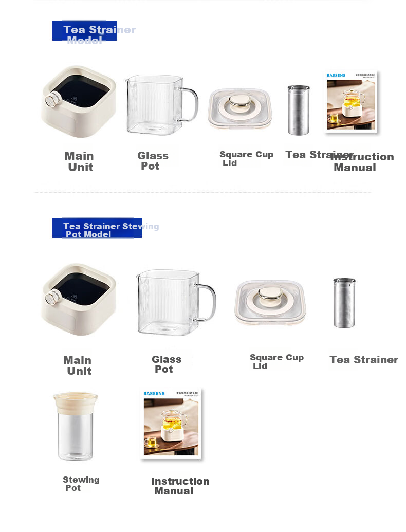 BASSENS Small Square Glass Health Pot 1.2L High-Quality Tea Kettle Health Water Boiler Electric Ceramic Stove Constant Temperature Kettle Tea Maker with Filter And Tea Strainer 37