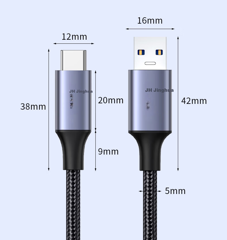 Jinghua USB 3.2 to Type-C Data Transfer Cable CarPlay Connection Cable 10Gbps 3A Fast Charging for iPhone 15 Huawei Xiaomi Phones 0.25m U682A 12