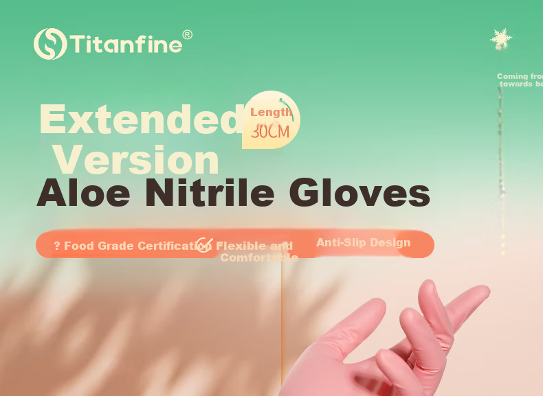 Titanfine Disposable Aloe Nitrile Gloves 30pcs M Size Household Dishwashing Food Grade Kitchen Cleaning Extended Peach Color 2