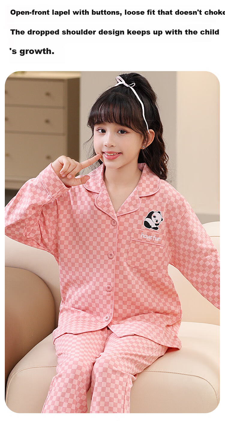MiiOW Children's Pajamas, Girls' Spring And Summer Cardigan Long-Sleeve Home Wear Set, 40S Pure Cotton, 5A Antibacterial, Blue, 140cm 3