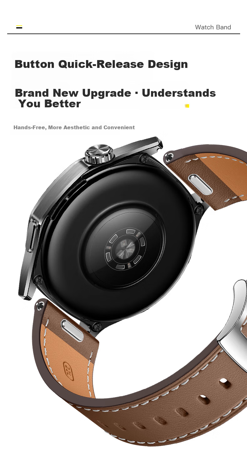 Binghong Genuine Leather Watch Strap for Huawei GT6 GT5 GT6 Pro GT5 Pro Watch Ultimate 2 Watch5 GT4 3-Button Press White 46/22mm 6