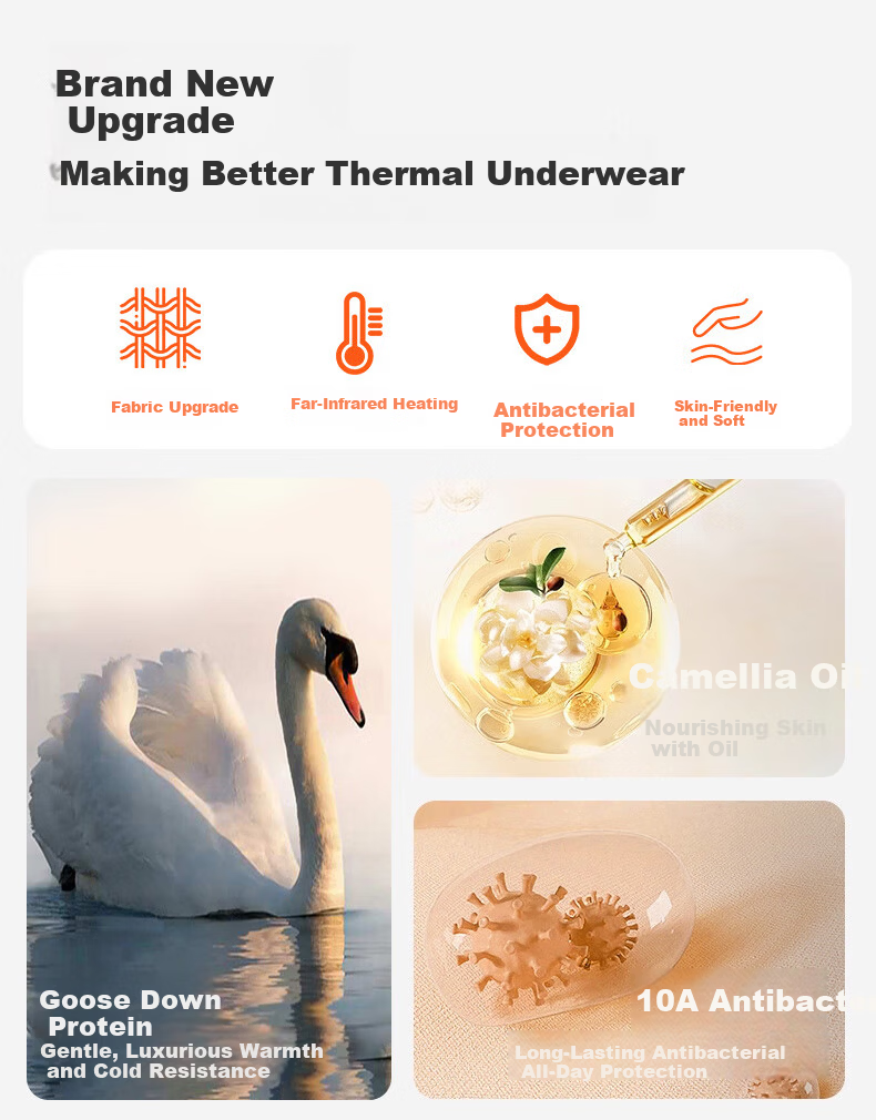 BOPRUIEY Men's Thermal Underwear 10A Antibacterial Breathable Single Top Goose Down Camellia Oil Moisturizing Warm Heating Men's Base Shirt 3