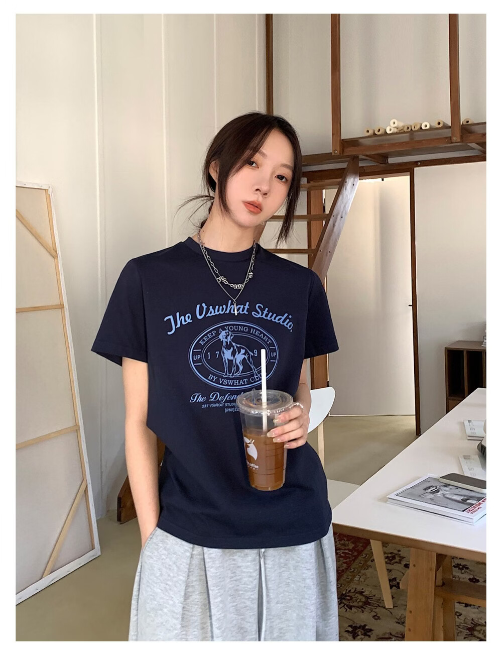ICH MODE "Puppy Travelogue" Korean Retro College Style Chic Shoulder Short Sleeve T-Shirt Women Casual Top White M 10