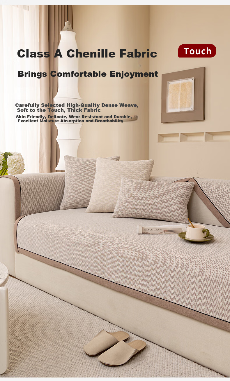 Wuyinliangpin Sofa Cover, High-Quality All-Season Non-Slip Throw Pillow, 90*240 Cm, Bose-Gray 8