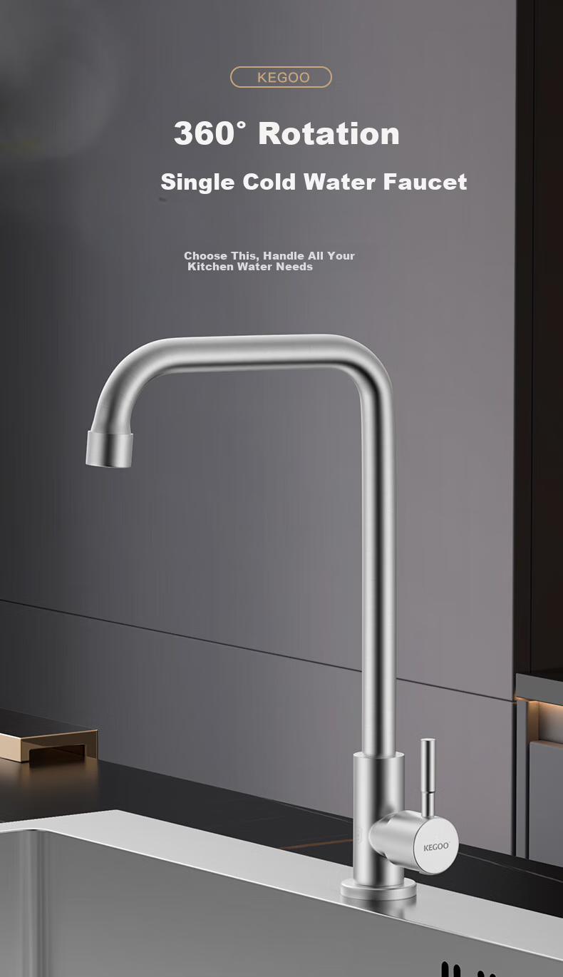KEGOO Kitchen Faucet Single Cold Balcony 4-Point Rotatable Tap 304 Stainless Steel K2027 1