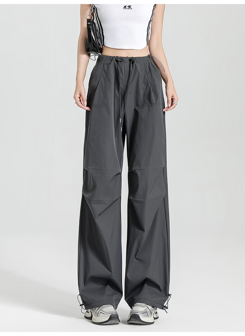 Langsha Women's American Style Parachute Work Pants Summer Thin Quick-Dry Sports Straight-Leg Sun-Protective Hiking Casual Wide-Leg Pants 23