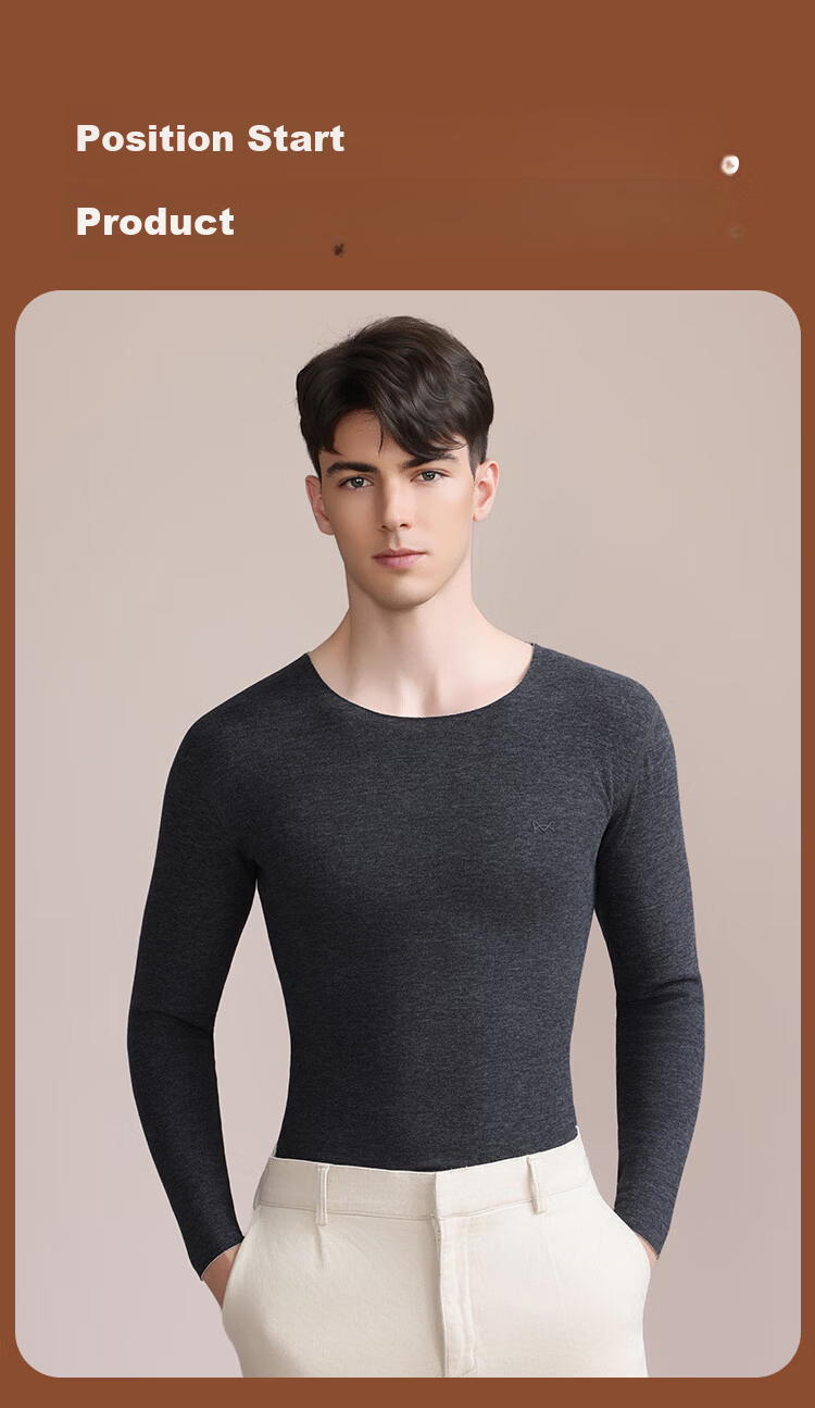 MiiOW [Goose Down, Cashmere, Silk] Men's Thermal Underwear Set, Fleece-Lined, Thickened, German Velvet Heat Retention Autumn Shirt and Pants 13