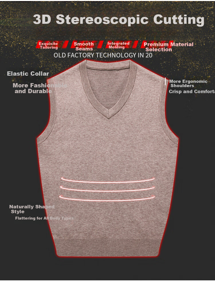 Hengyuanxiang Men's Knitted Vest Sleeveless Sweater Black XL Autumn Winter Thick Warm V-Neck Dad Style 3