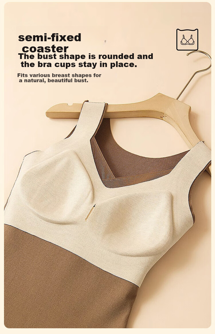 MiiOW Women's Thermal Vest Innerwear with Cashmere and Silk, Padded Camisole, Bra-Free, Fleece-Lined, Thickened, Coffee Color, 2XL 9