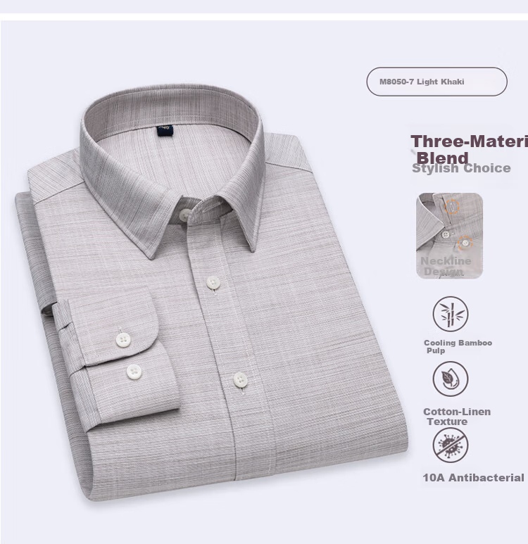 FIRS Linen Blend Long Sleeve Shirt Men New Casual Breathable Textured Cotton Linen Antibacterial Shirt 13