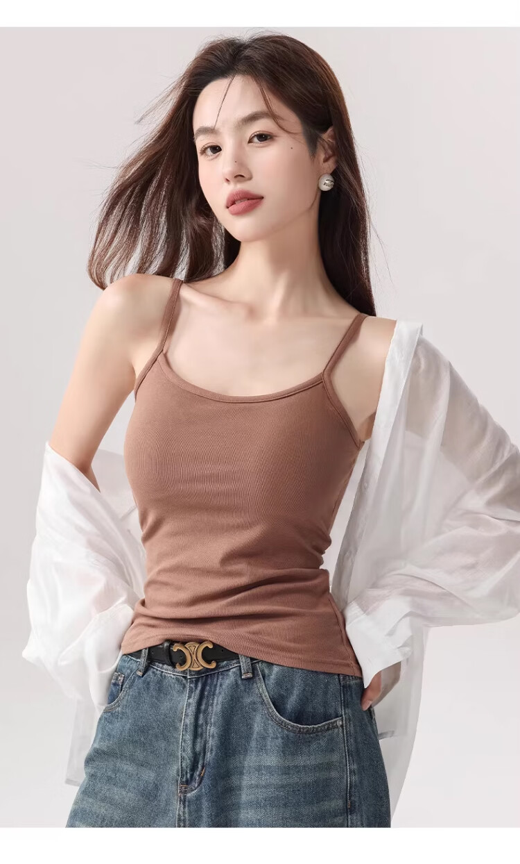 Caiyue Women's Padded Camisole Tank Top Spring Summer Thin Integrated Bra-Free Slim Fit Backless Base Layer Shirt 17