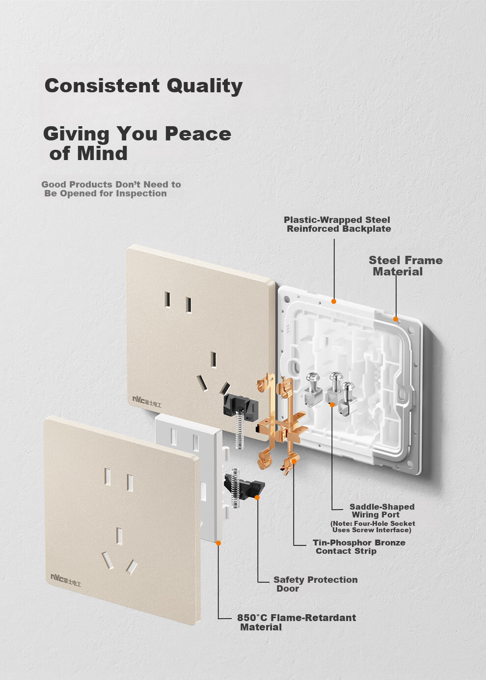 NVC Lighting Switch Socket Cream Style Ultra-thin Large Panel Double Control Two-gang 86 Type Switch Panel N29 Crescent Yellow 16