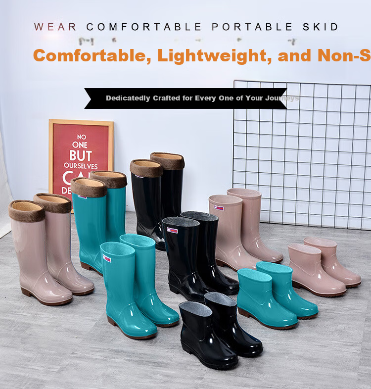 Sichen Colorful Women's High Tube Waterproof Non-Slip Rain Boots Kitchen Rain Shoes Lightweight Work Rubber Shoes Khaki Size 39 1