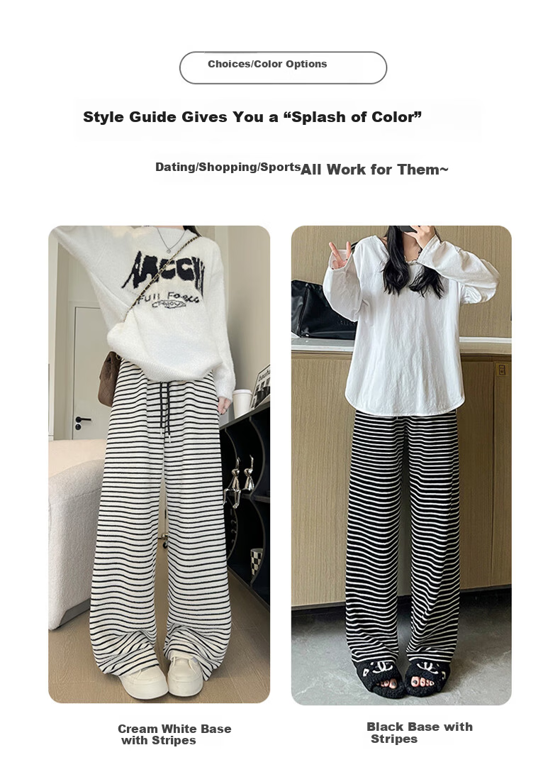 Langsha Black and White Striped Pants Women Autumn 2025 New High Waist Draped Casual Loose BF Lazy Style Terry Wide-Leg Pants 4
