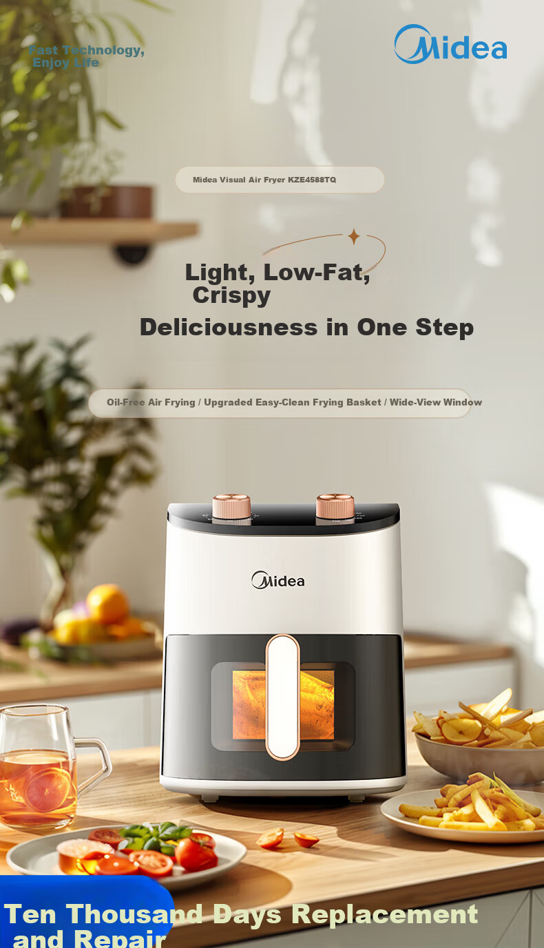 Midea Air Fryer 4.5L Home Use Visible Large Capacity Fully Automatic No Flip Oven Dual Knob Easy Control [KZE4588TQ] Offline Model 1