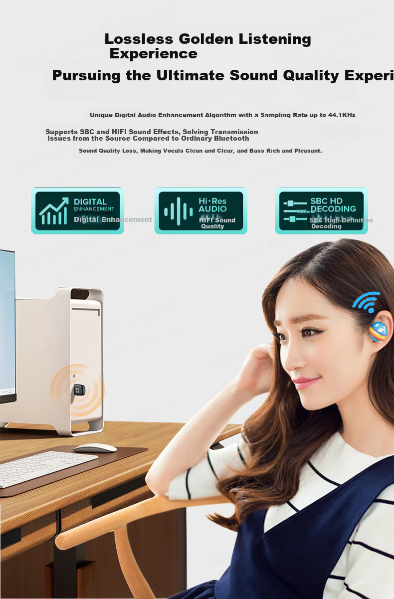 Yinwangsi [Over 100K Sold Online] Desktop Computer Bluetooth Headset Microphone 2-in-1 Wireless Ear-Hanging Laptop USB Receiver Conference Use 17