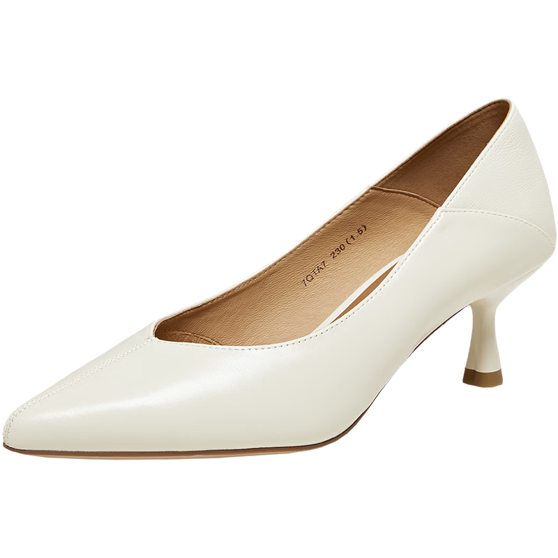 TATA Cat Heel Women's Mid Heel Pointed Toe Pumps 26 Off-White Size 37