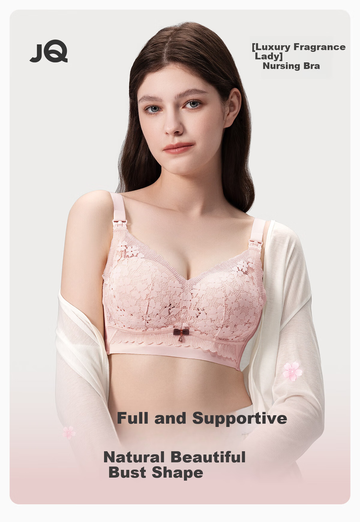 JOYNCLEON Luxury Fragrance Lady Maternity Nursing Bra Anti-Sagging Push-Up Postpartum Breastfeeding Champagne XL 2